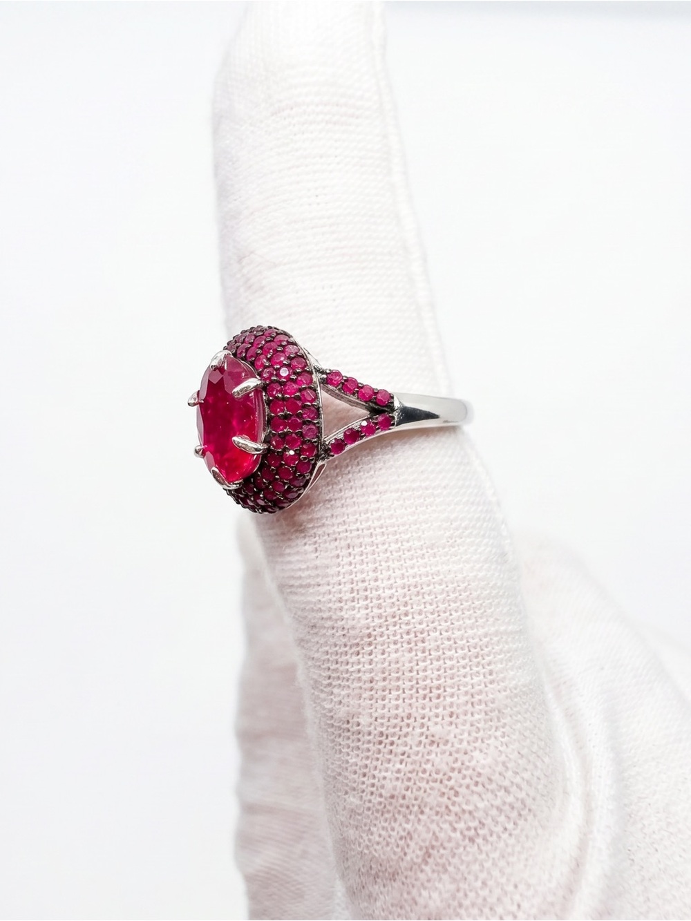 Stunning Antique 14k White Gold over Silver Ruby Red Ring! - Picture 9 of 17
